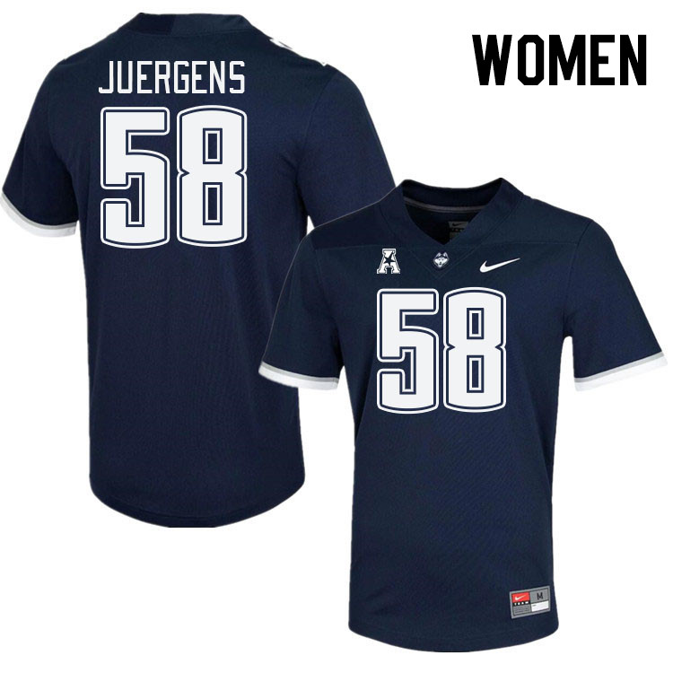 Women #58 Kyle Juergens Connecticut Huskies College Football Jerseys Stitched Sale-Navy